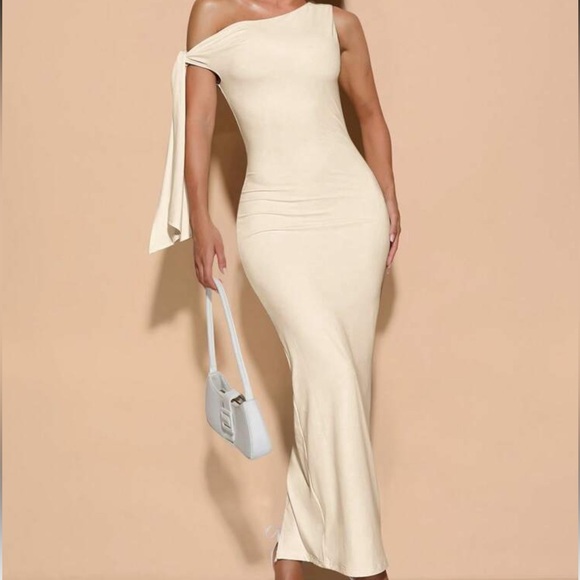 cream bodycon maxi dress JONAH MAXI DRESS